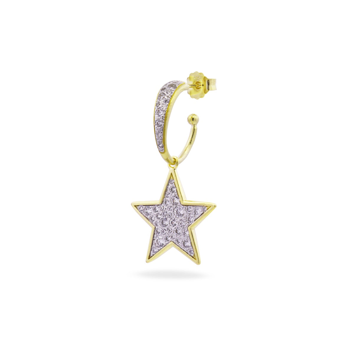 Orecchino HOOP placcato oro giallo e stella pavé oversized - STARDUST TEN Rue des Mille