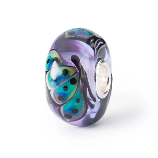 Battito d'Ali Trollbeads | Beads in vetro viola con farfalle disegnate | TGLBE-20349