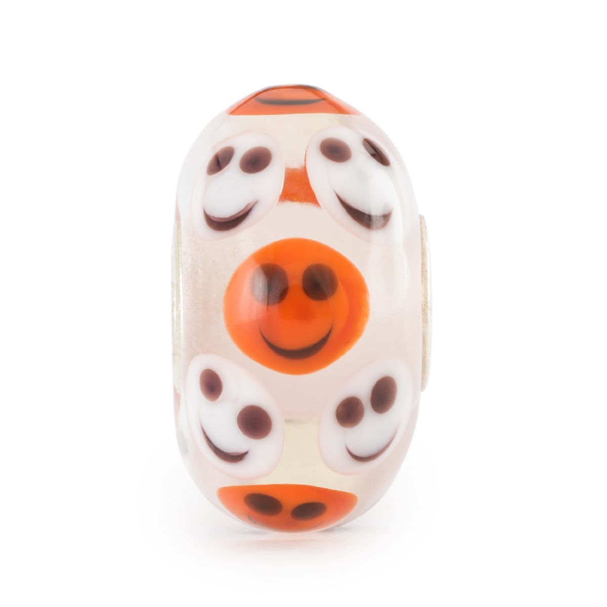 Family Joy Trollbeads | Beads in vetro con base bianca e faccine bianche e arancio | TGLBE-20431