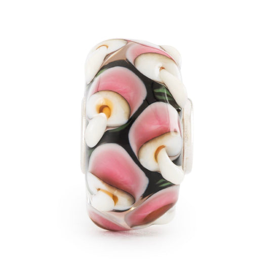 Funghetti della Vitalità Trollbeads | Beads in vetro che raffigura dei funghi rosa e bianchi. | TGLBE-20426